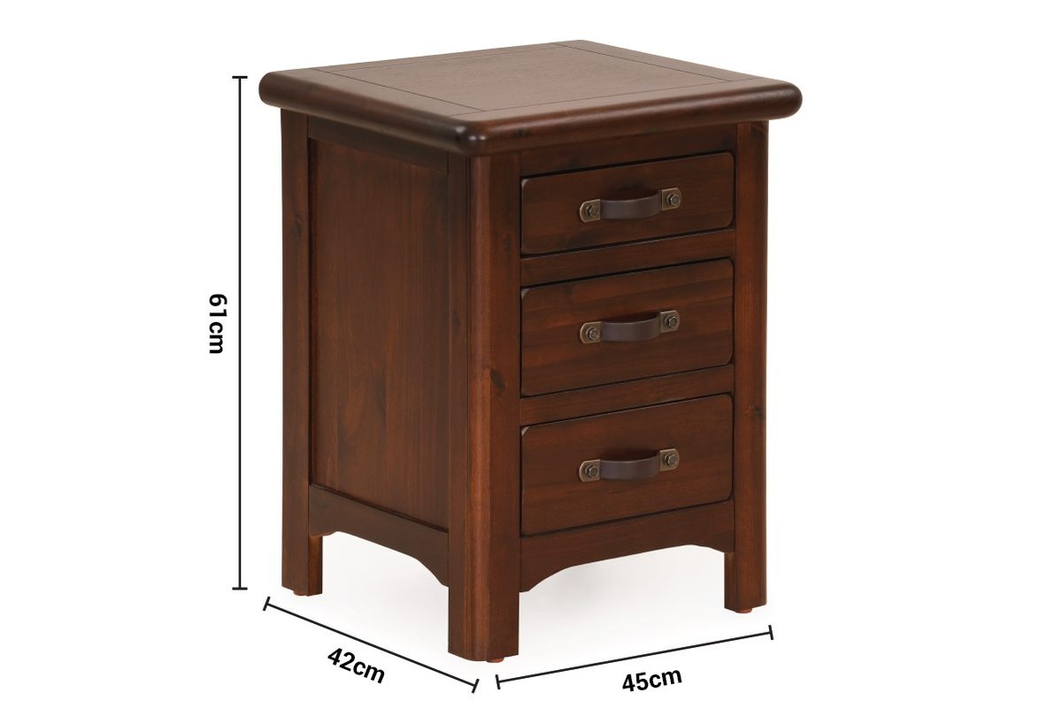 Westport Walnut 3 Drawer Bedside Table dimensions