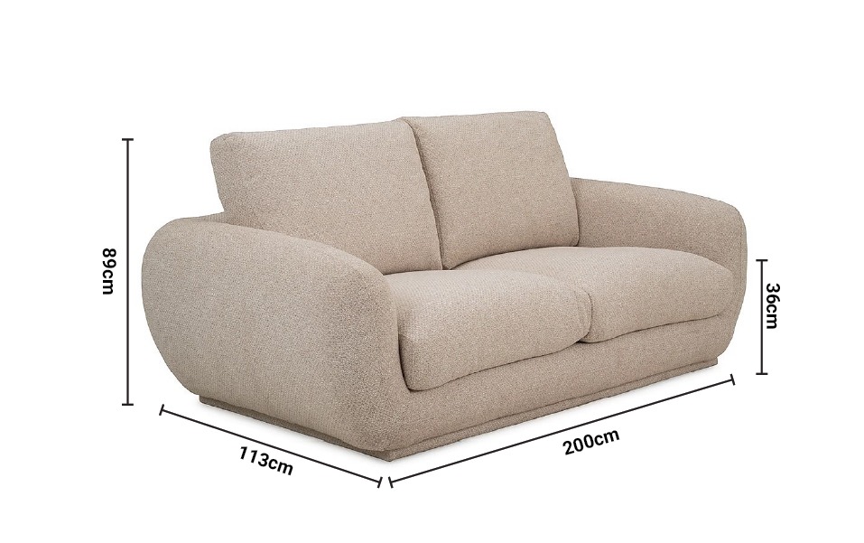 Whittaker Cream Fabric Sofa - 2 Seater dimensions