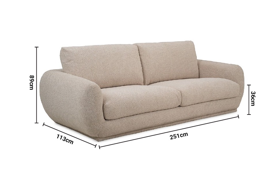 Whittaker Cream Fabric Sofa - 3 Seater dimensions
