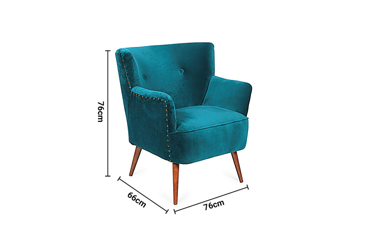 Zara Teal Velvet Armchair dimensions